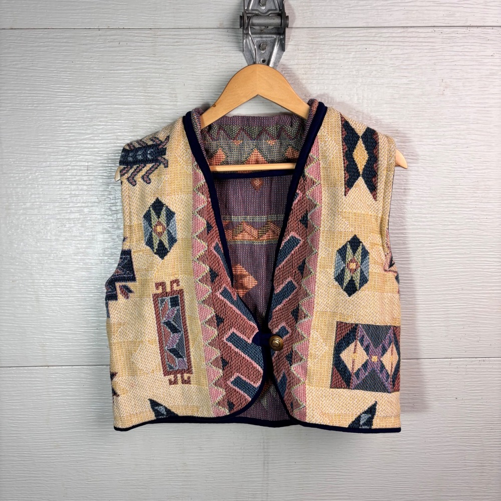 Southwestern Tapestry Vest Geometric Woven Boho Western Cropped